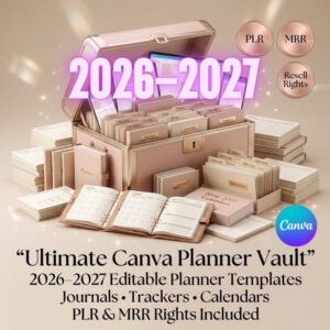 Luxury Editable Gold Canva Planner Templates Bundle (2026–2027) – Premium Journals, Habit Trackers, Calendars & Productivity Planners with PLR & MRR Rights