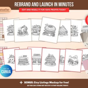 Libro para Colorear Tienditas | 150 Páginas + Canva Editable (PLR)